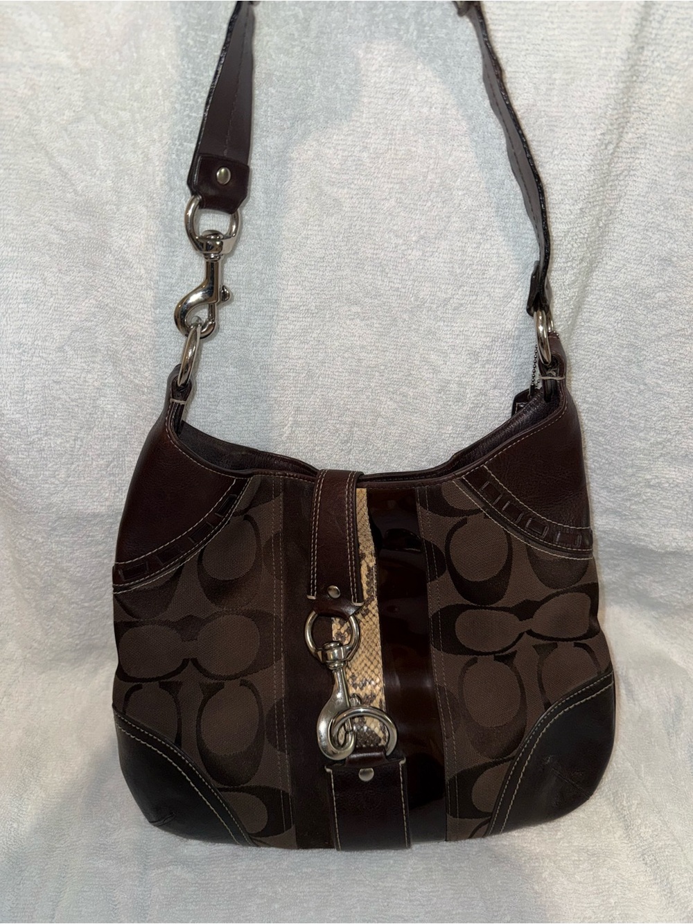 Coach vintage brown shoulder bag with snakeskin accent